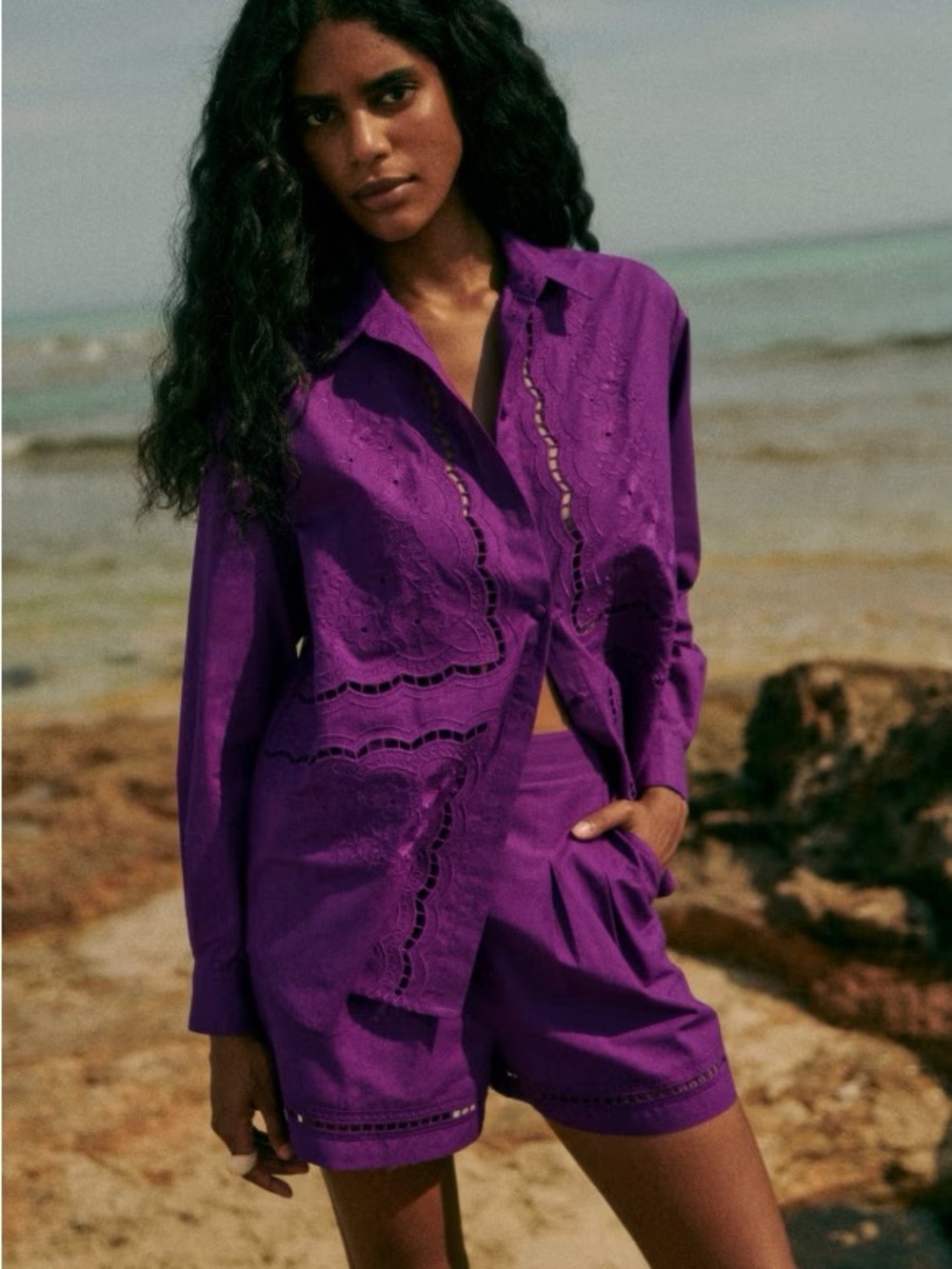 Sezane Maxy Shirt in Purple - Picture 2 of 11
